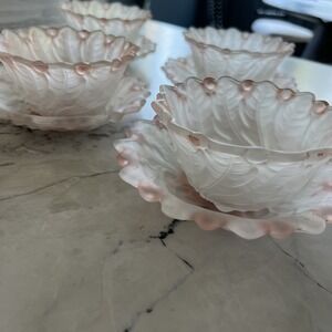 Indiana‎ Satin Pink Wild Rose Frosted Glass Dessert Plates And Bowls Set of 4